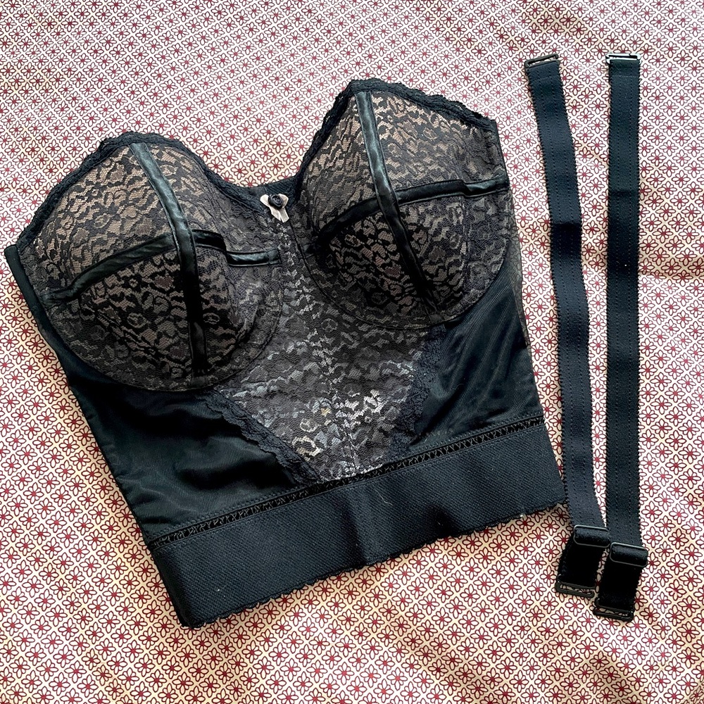 Black Lace Bustier - 32D Bulliet Retro Style Long Line